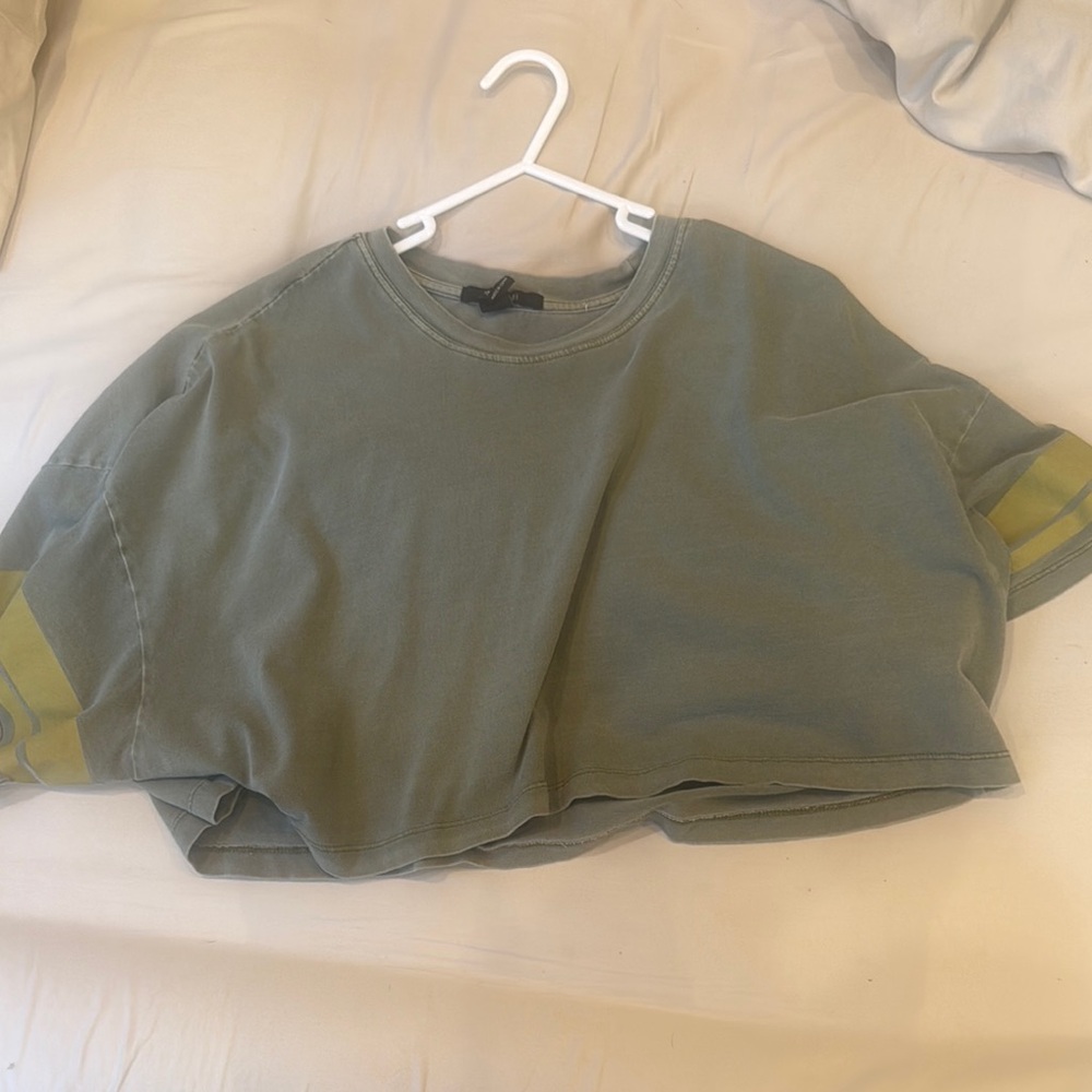 Green Cropped T-Shirt with Stripes